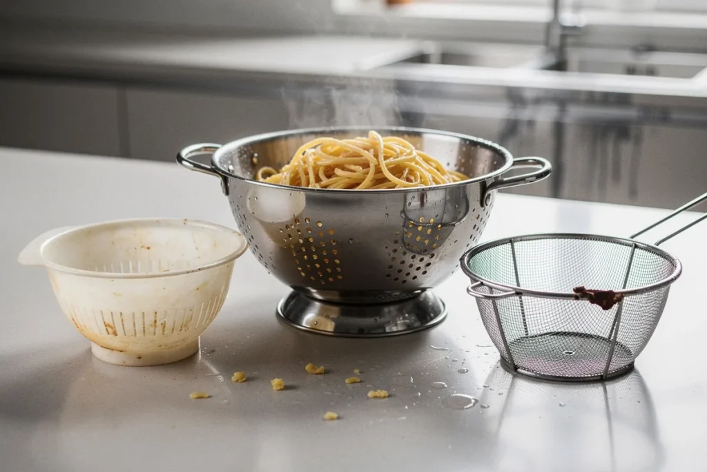 Ani plastik, ani cienki metal: jaki jest najlepszy materiał na durszlak kuchenny