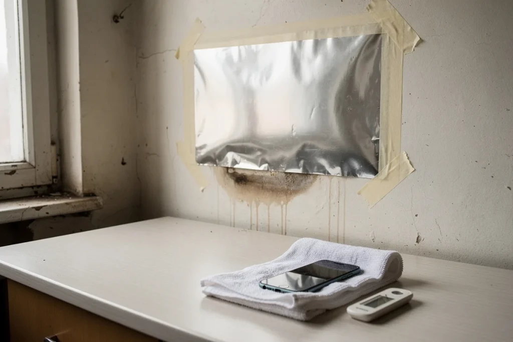 Architekci polecają użyć folii aluminiowej na ścianach, aby w 24–48 godzin wykryć wilgoć i odróżnić przeciek w murze od zwykłej kondensacji: jak to zrobić?