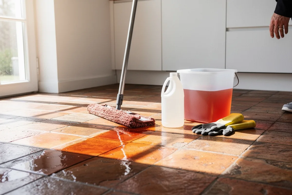 Brązowe i czerwonawe płytki jak nowe: środek, który od razu przywraca kolor i połysk podłogi