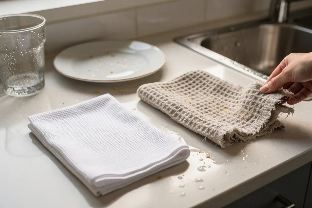 Dlaczego stare ściereczki kuchenne lepiej chłoną wodę niż nowe, według nauki