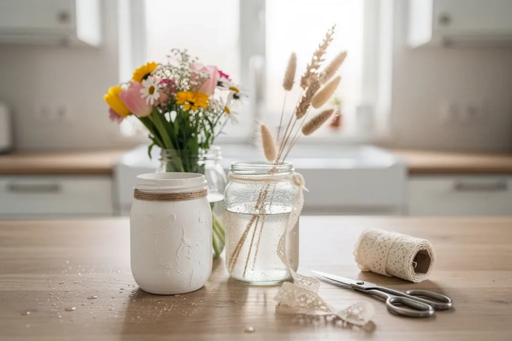 Jak zrobić wazony ze szklanych słoików: prosty i tani upcycling do domu