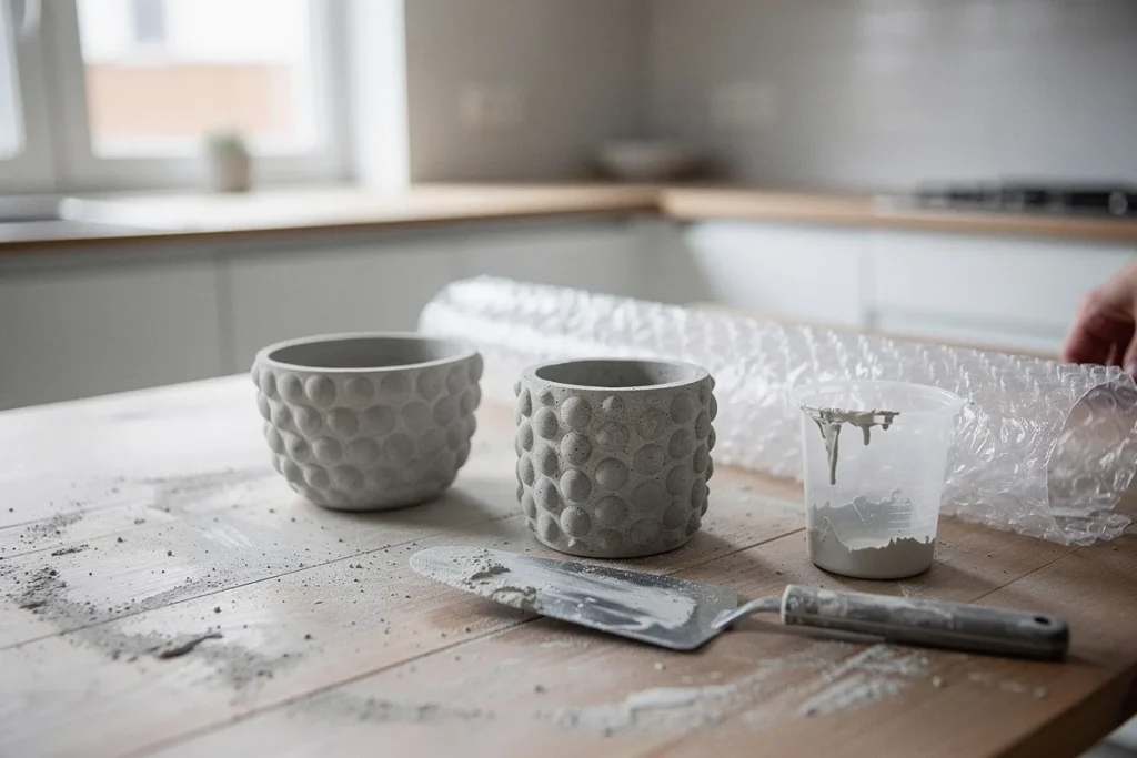 Zalała mieszankę betonową na folię bąbelkową, a efekt jest przepiękny: zainspiruj się